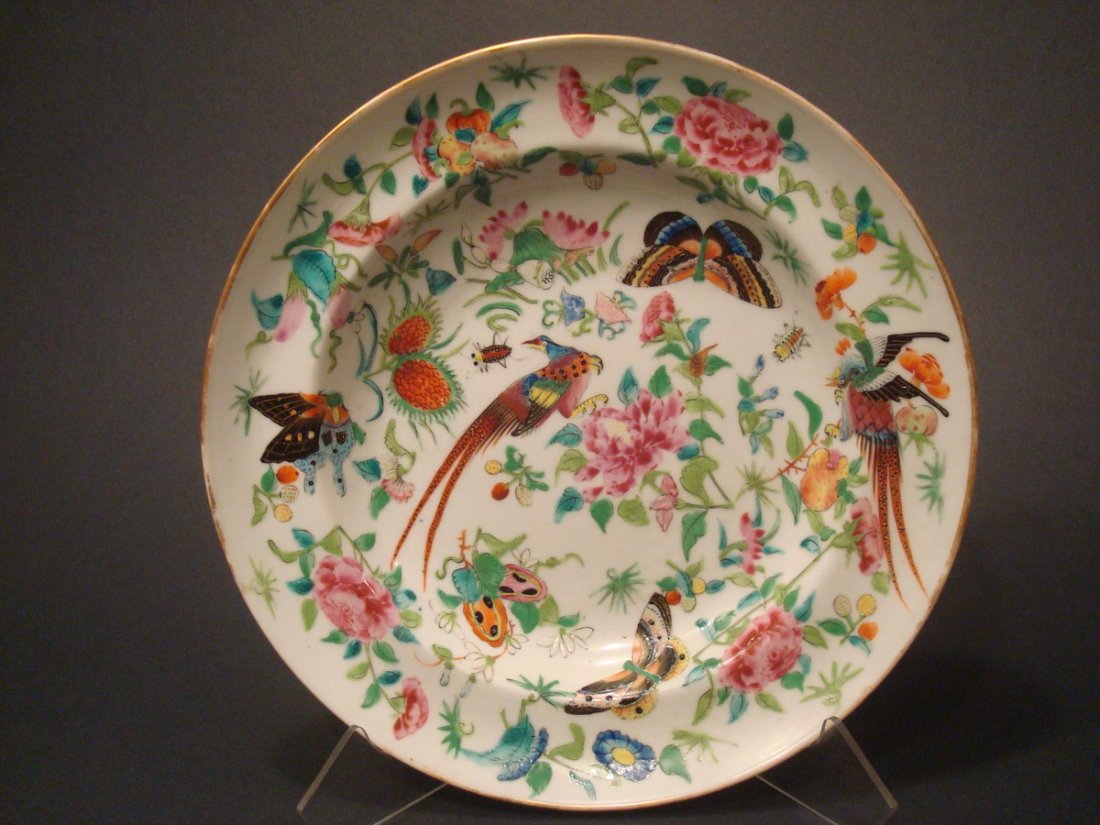 ANTIQUE CHinese Flower deep plate  10", 19thC (1 of 7)