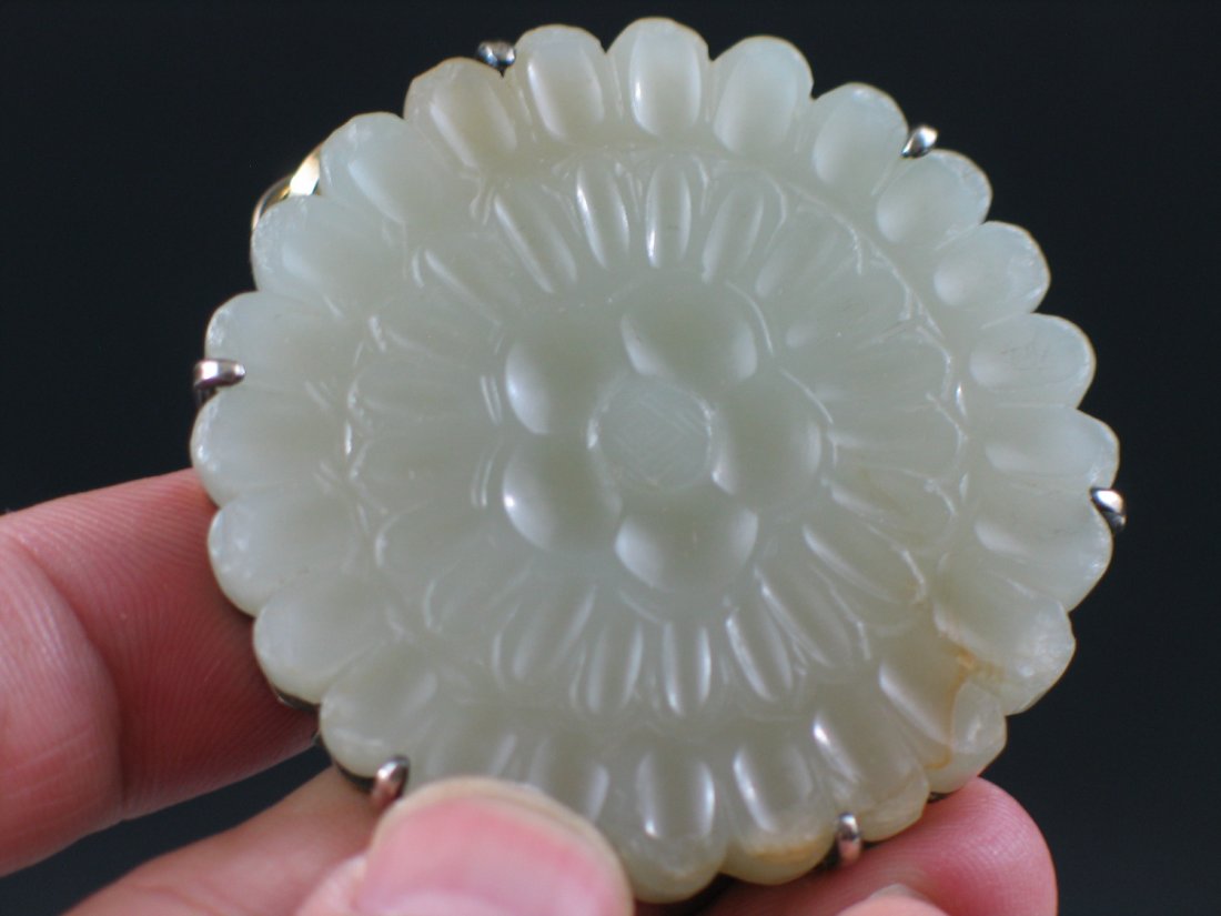 Antique Chinese Celadon White Jade Flower Amulet/ (1 of 4)