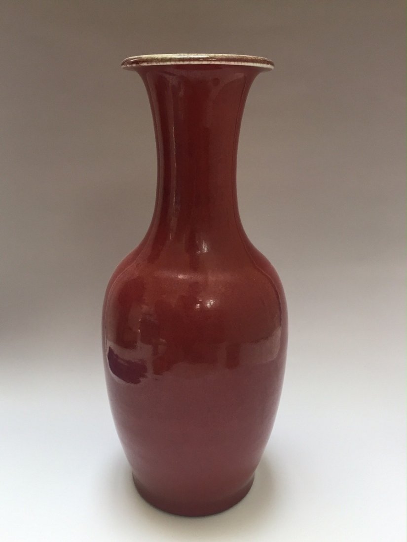 A CHINESE ANTIQUE RED- GLAZED HIGH-SHOULDERED VASE (1 of 4)