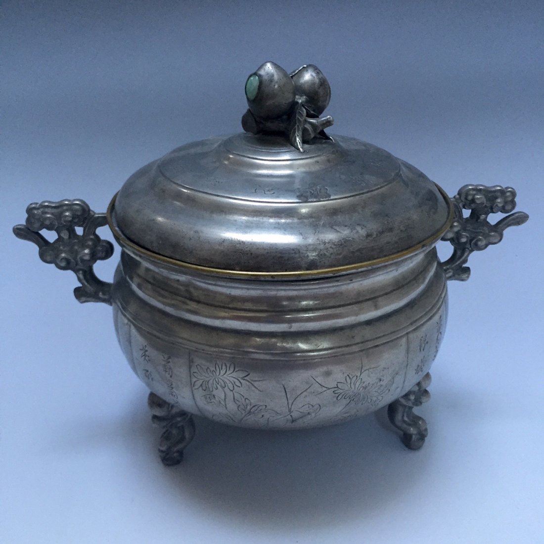 CHINESE ANTIQUE TIN POT. MARKED QING DYNASTY (1 of 8)