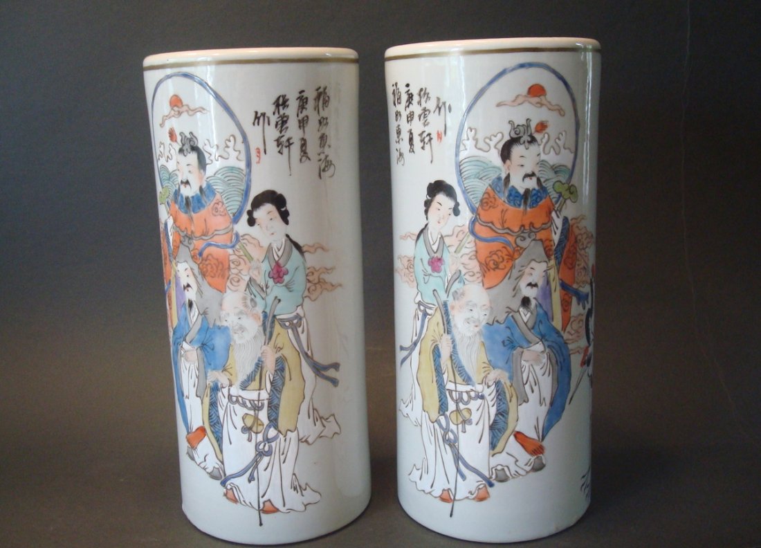 ANTIQUE Chinese Pair Famille Rose Hat Stand, marked. (1 of 5)