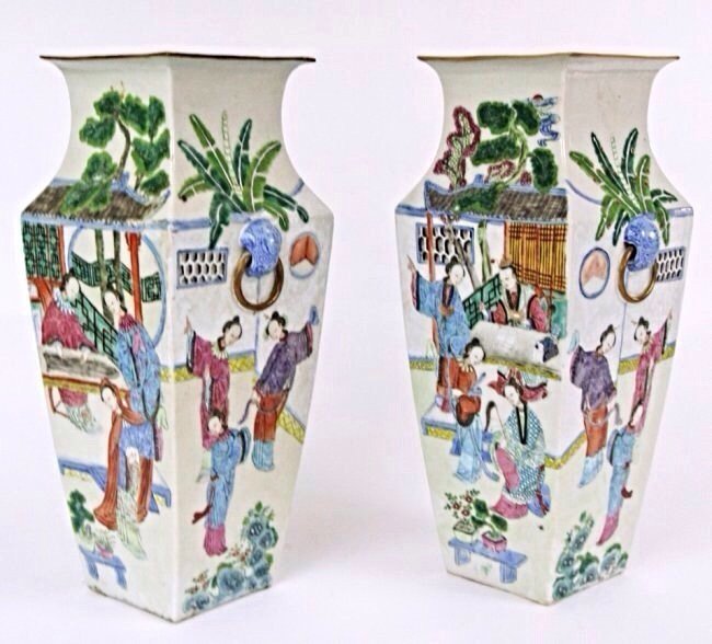 ANTIQUE Chinese Famille Rose Vases, 19th C. 38 cm high (1 of 4)