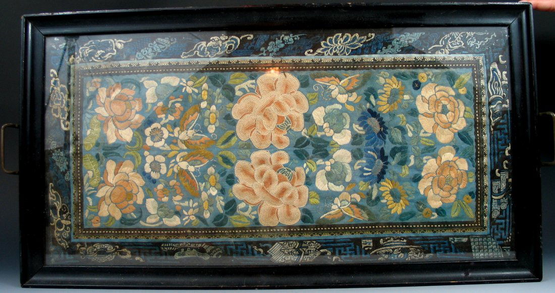 Chinese Tea Tray with Framed Emboidery Work (1 of 5)