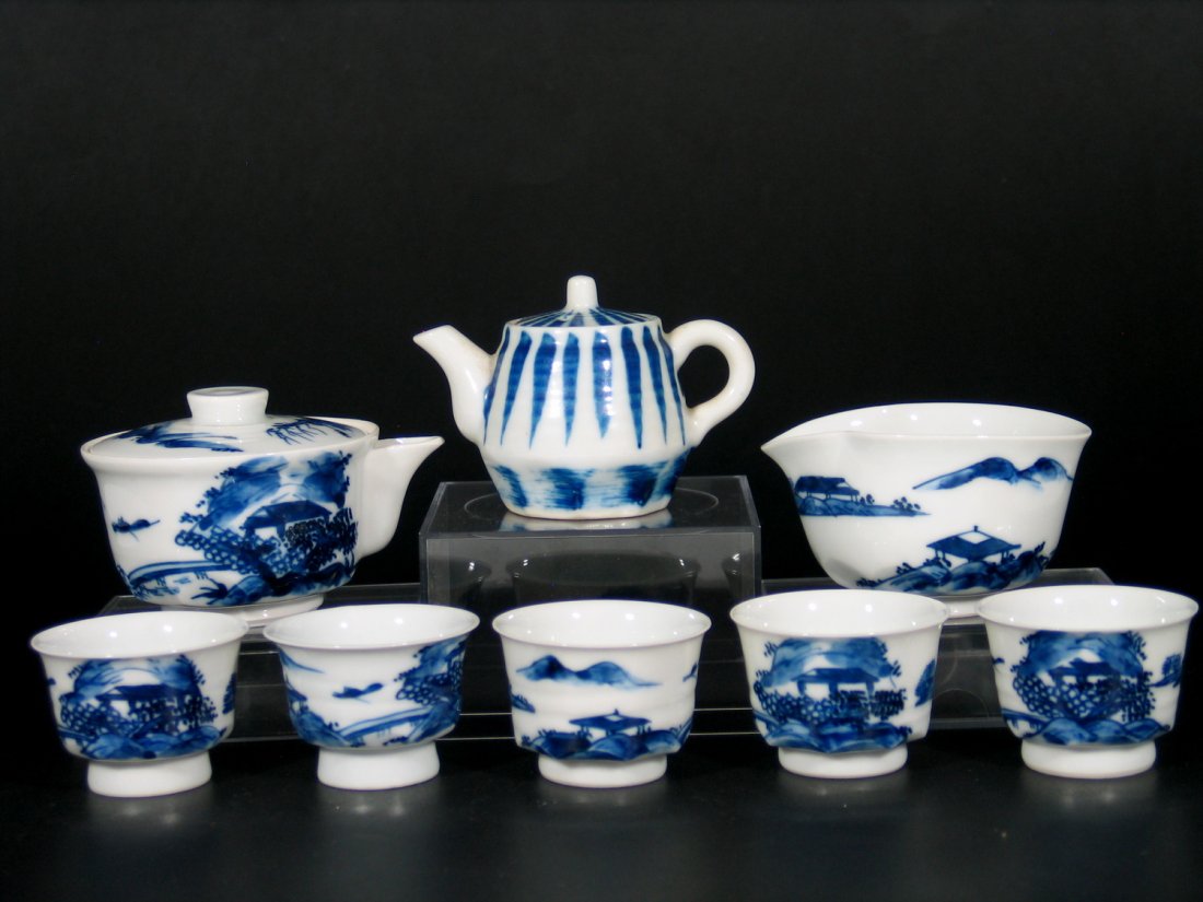 Set of Japanese Blue and White Porcelain Teapot and (1 of 6)