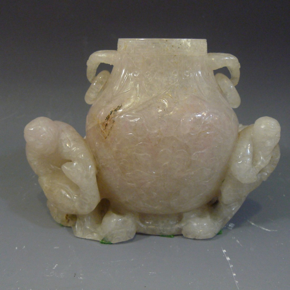 ANTIQUE CHINESE ROSE QUARTZ CARVED WATER COUPE 19TH (1 of 9)