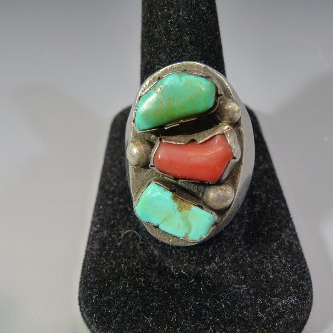 NAVAJO STERLING SILVER NATURAL RED CORAL & TURQUOISE (1 of 8)