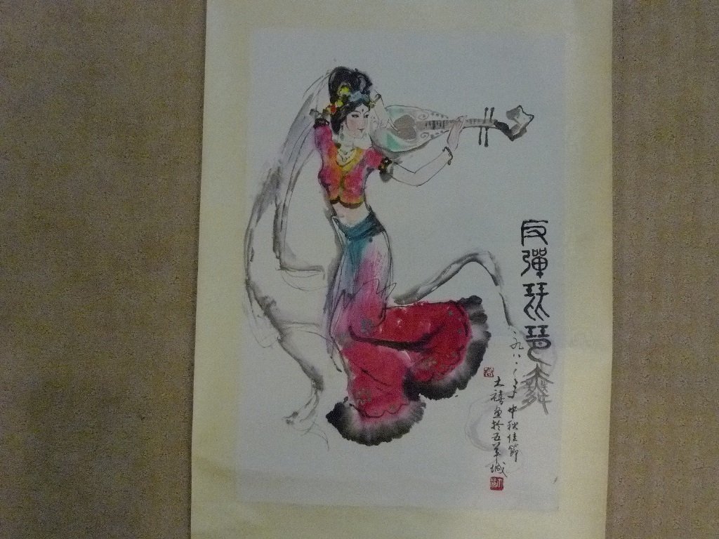 ANTIQUE CHINESE WATERCOLOR PAINTING SCROLL - TANG DAXI (1 of 6)
