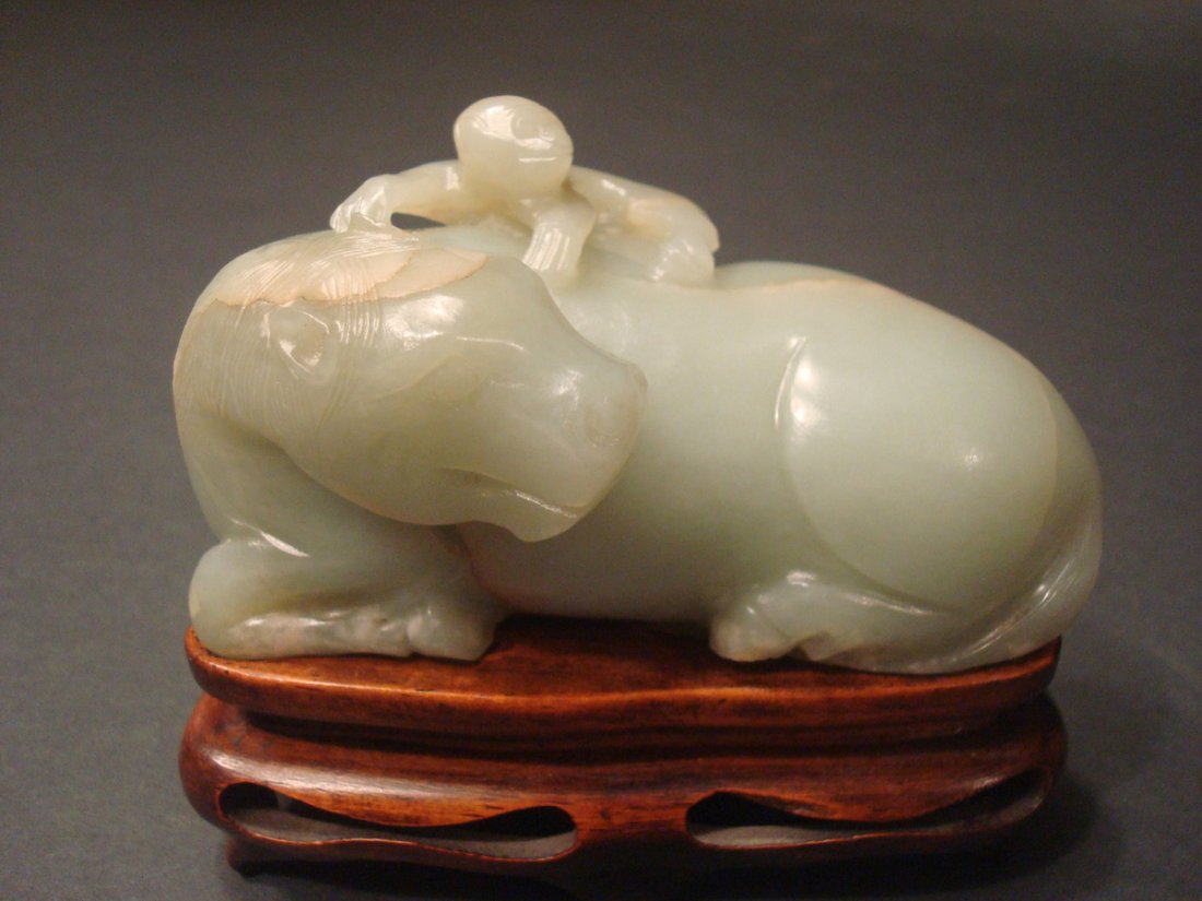 ANTIQUE Chinese Celadon White Jade Horse with Monkey, (1 of 10)