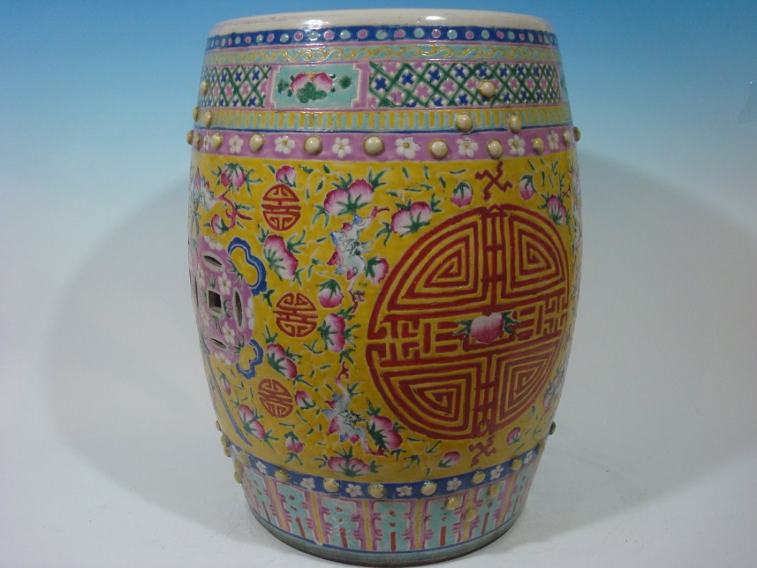 ANTIQUE CHINESE Celadon Garden Seat, 19" H. Early 19th (1 of 6)