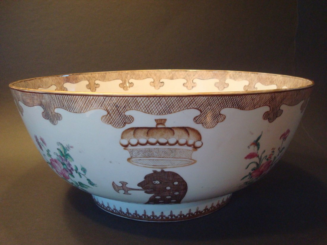 ANTIQUE Chinese Very Rare Armorial Punch Bowl, 18th (1 of 10)