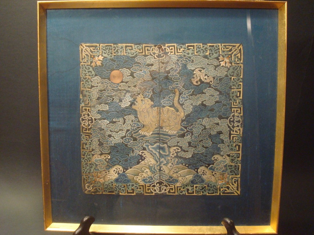 ANTIQUE Chinese Silk Ranking Badge with Leapard, (1 of 4)