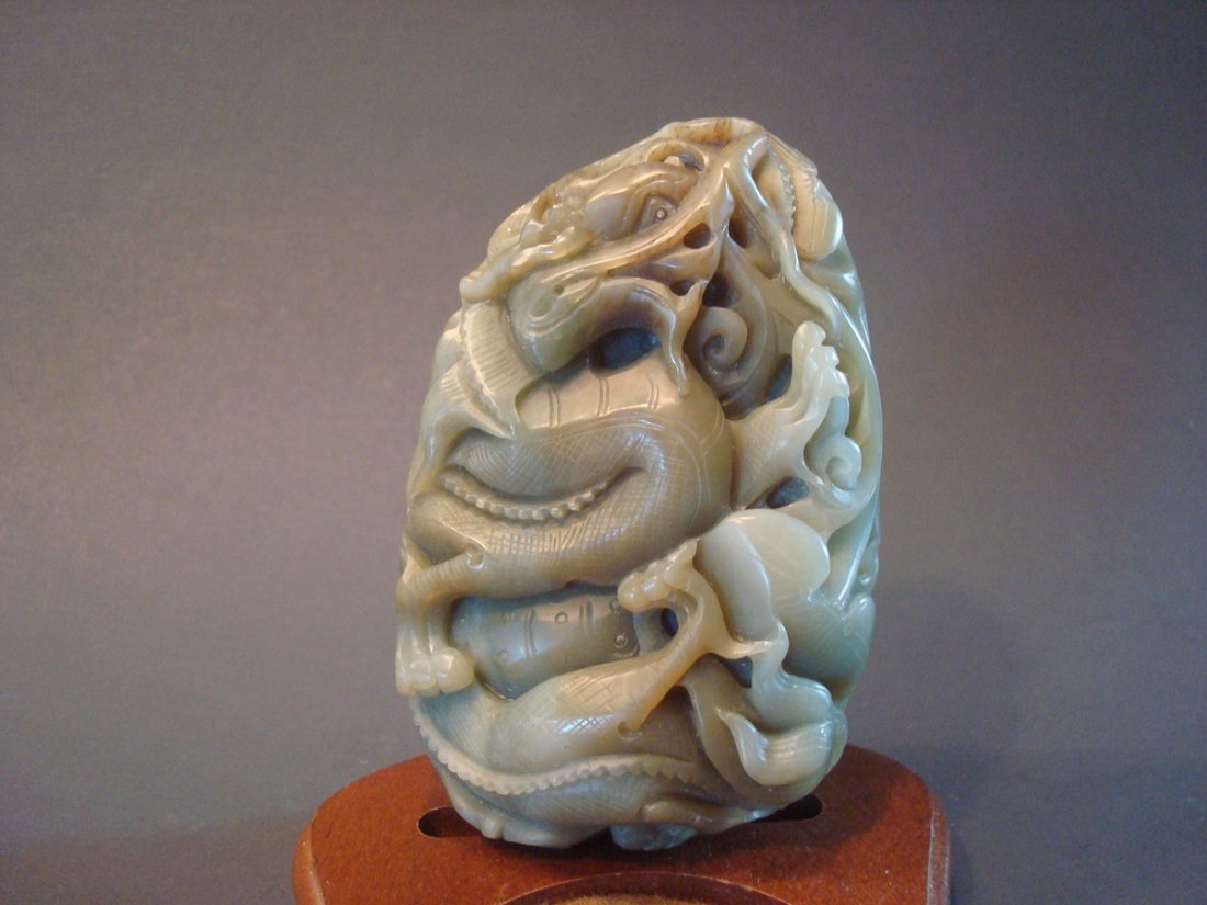 ANTIQUE Chinese Green Jade Boulder Carvings, 3 3/4" x 2 (1 of 9)