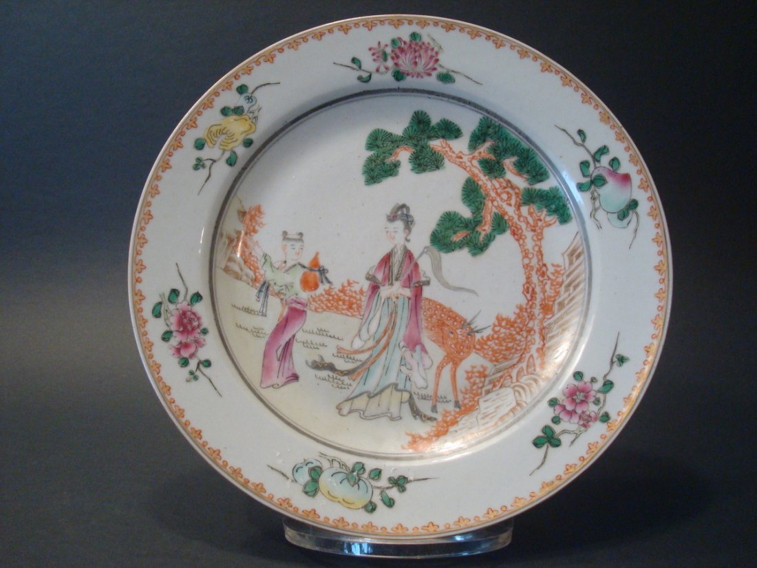 ANTIQUE CHINESE Famille Rose Plate with Figurine and (1 of 7)