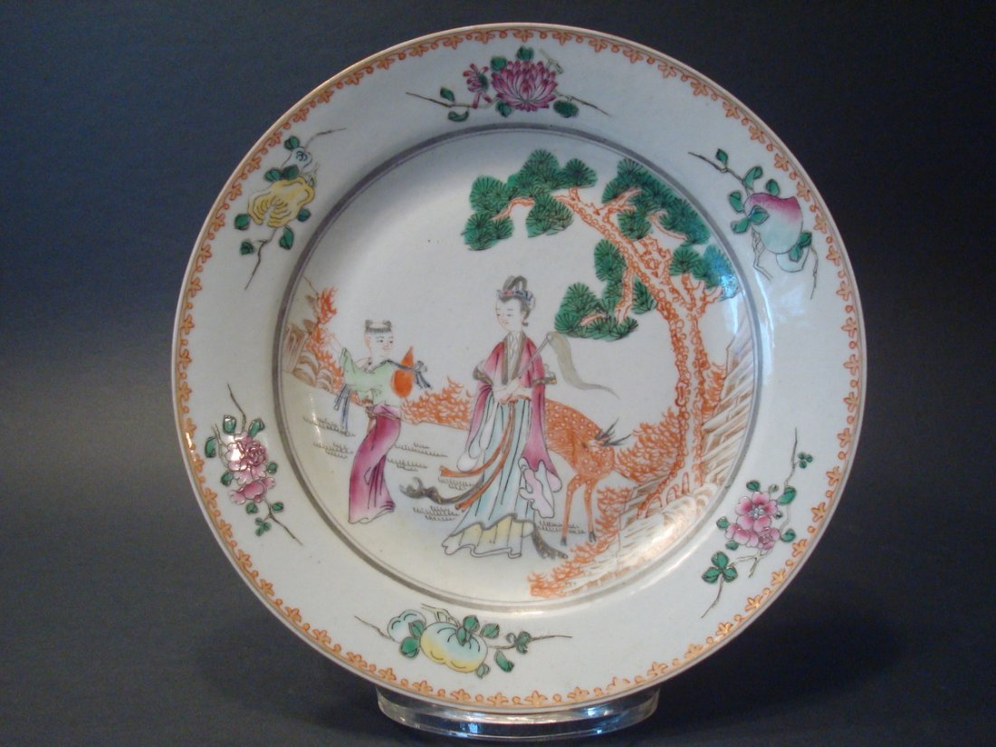 ANTIQUE CHINESE Famille Rose Plate with Figurine and (1 of 6)