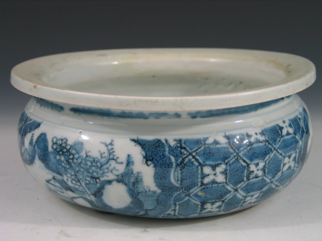 Chinese Blue and White Porcelain Incense Burner,: Chinese Blue and White Porcelain Incense Burner, Transitional Period. Diameter 26 cm. Ht 11 cm.