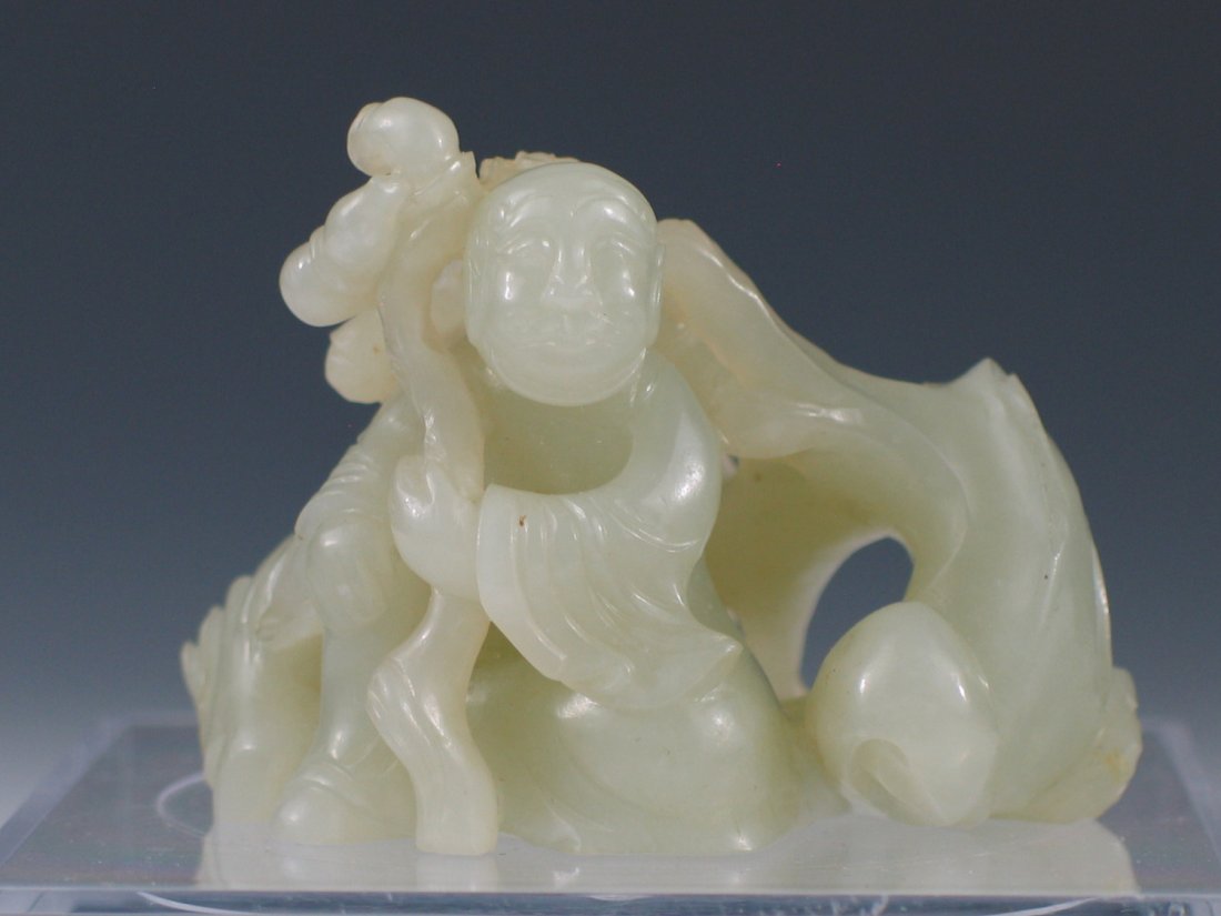 Chinese Carved White Jade of an Old Man Under a Cherry (1 of 4)