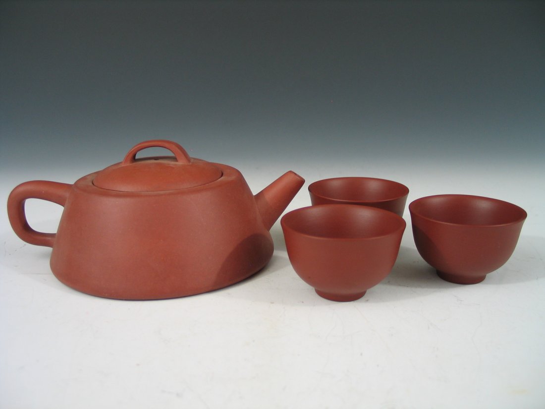 Set of Chinese Yixing Teapot and Three Teacups (1 of 7)