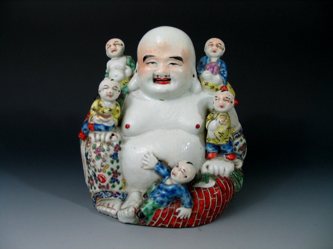 Chinese Famille Rose Porcelain Statue of Buddha (1 of 8)