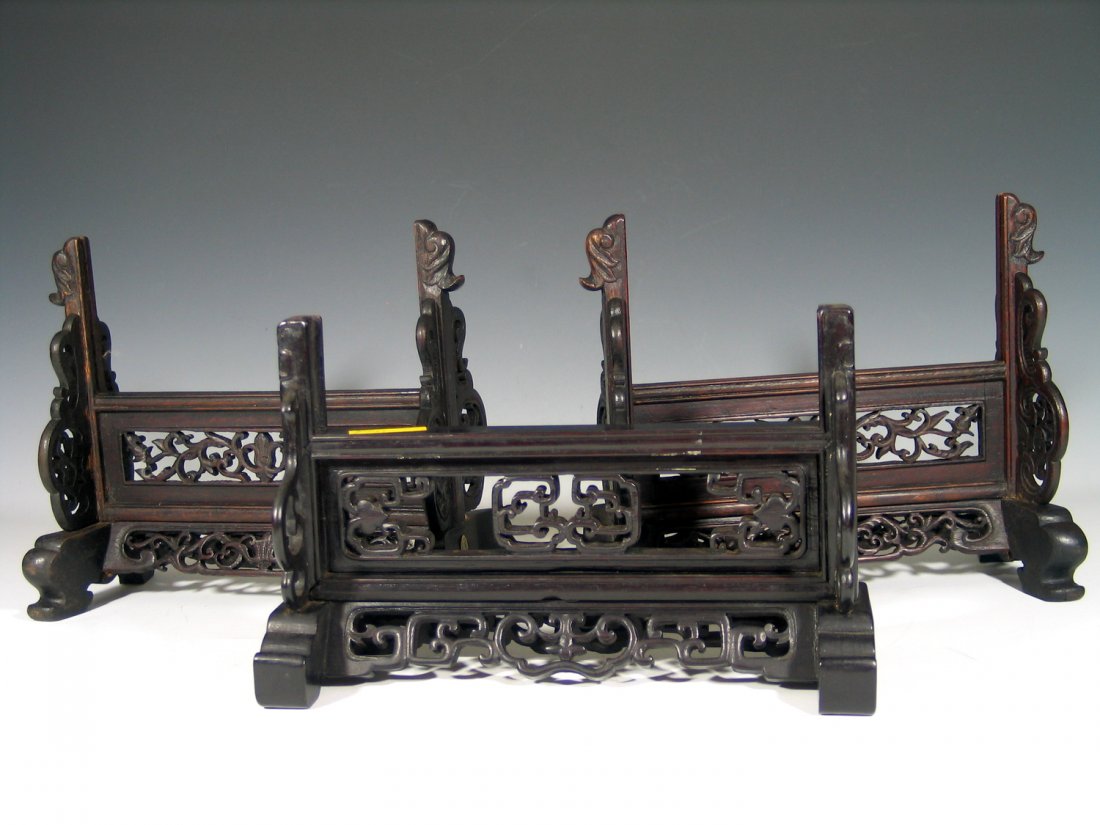Three Chinese Carved Rose Wood Table Screen Stands. (1 of 7)