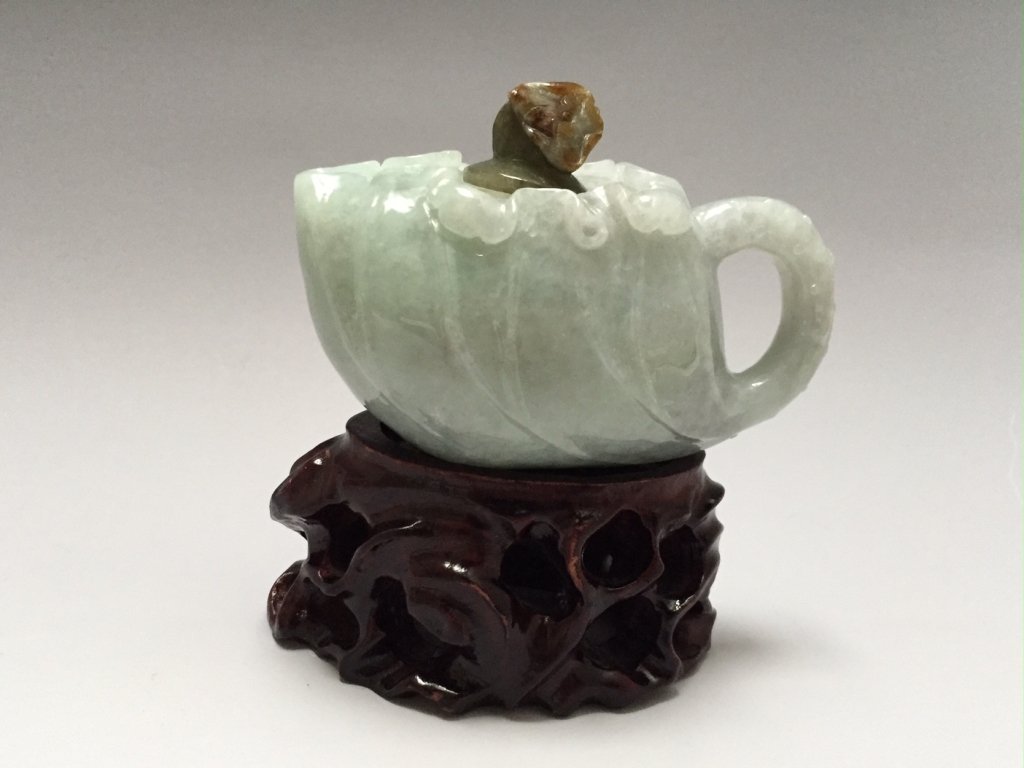 CHINESE CELADON JADEITE LOTUS LEAF TEAPOT WITH LID AND (1 of 5)