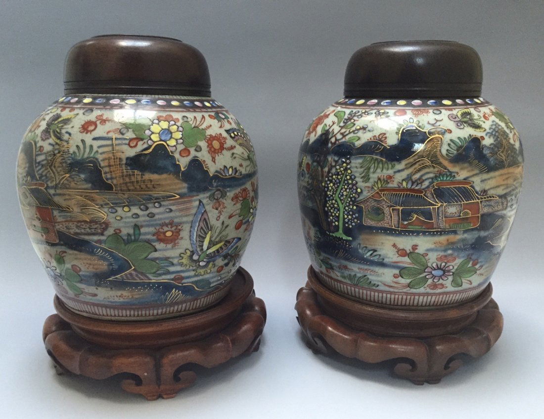 PAIR OF CHINESE ANTIQUE POLYCHROME GINGER JARS WITH (1 of 5)