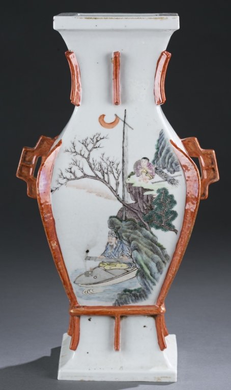 ANTIQUE Chinese Famille Rose Large Square ZUN Vase, (1 of 7)
