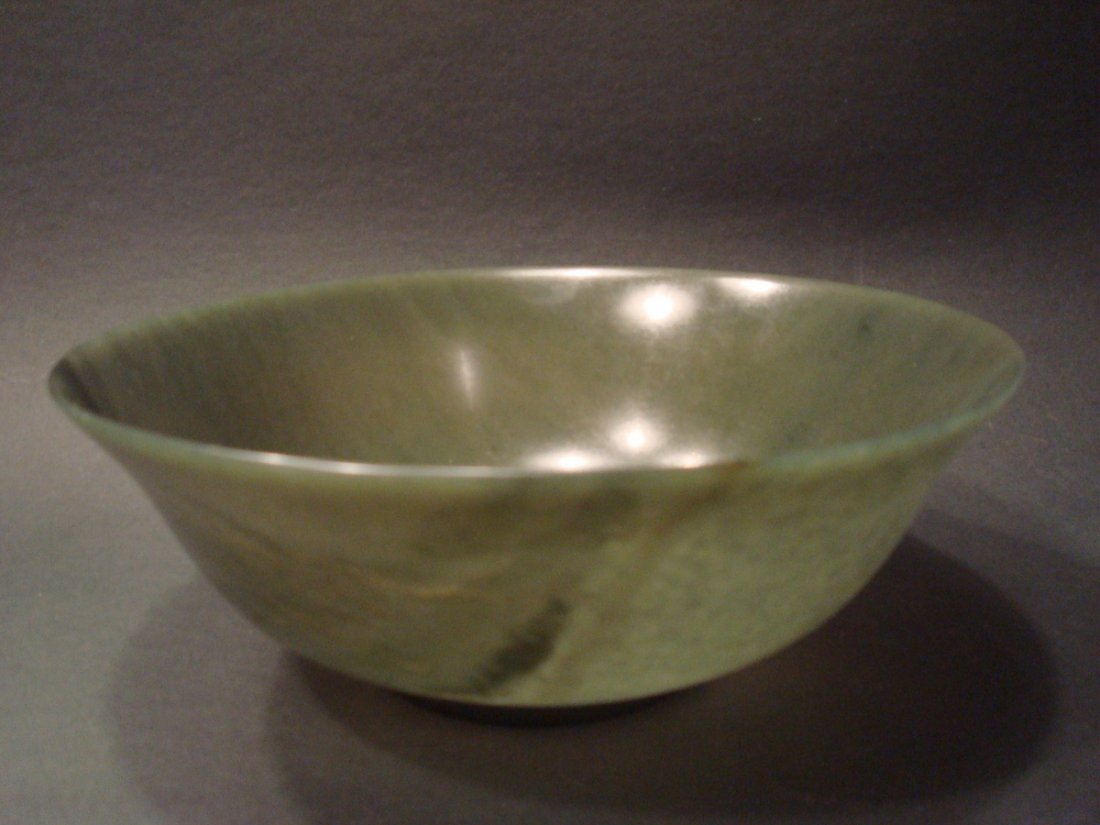 ANTIQUE Chinese Spinach Green Jade large Bowl, (1 of 7)