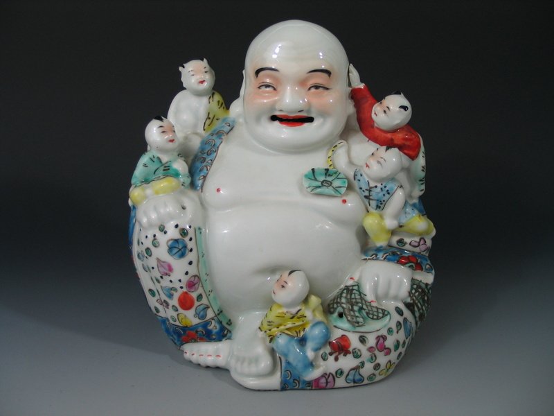 Chinese Famille Rose Porcelain Statue of Buddha, (1 of 8)