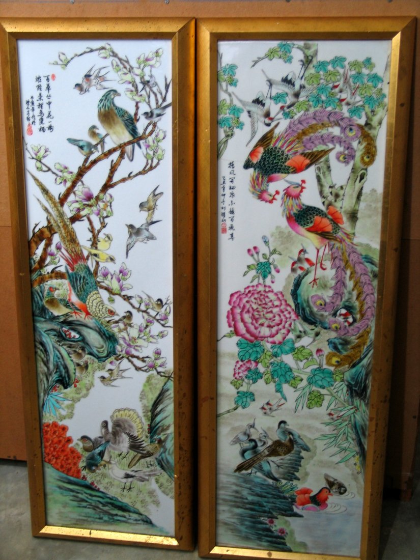 Two Chinese Famille Rose Porcelain Panels. (1 of 7)