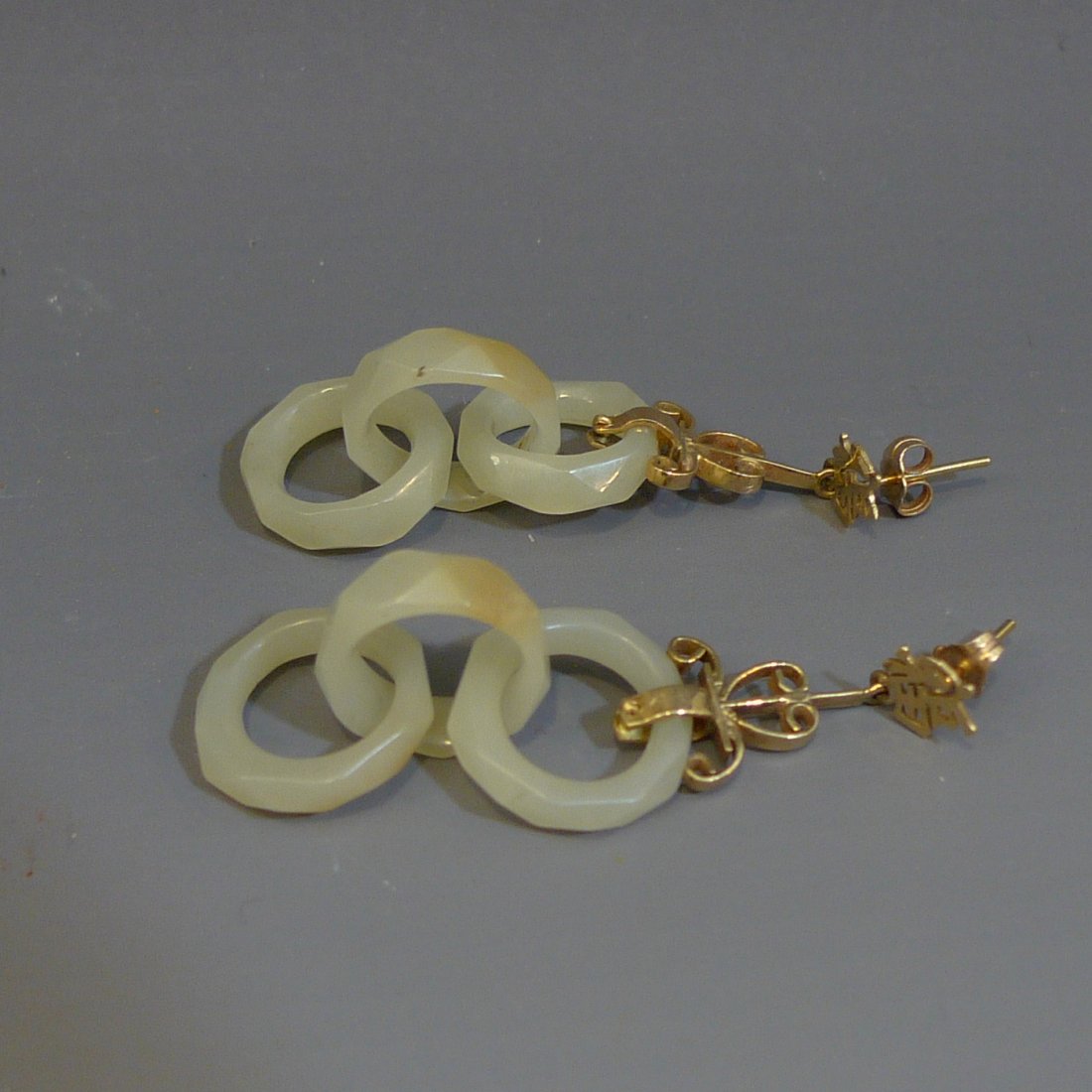 14K GOLD CHINESE HETIAN JADE TRIPLE LOOP EARRINGS (1 of 4)