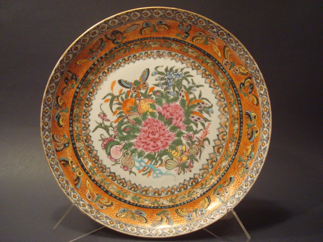 ANTIQUE Very Rare Chinese Famille Rose Butterfly Plate, (1 of 6)