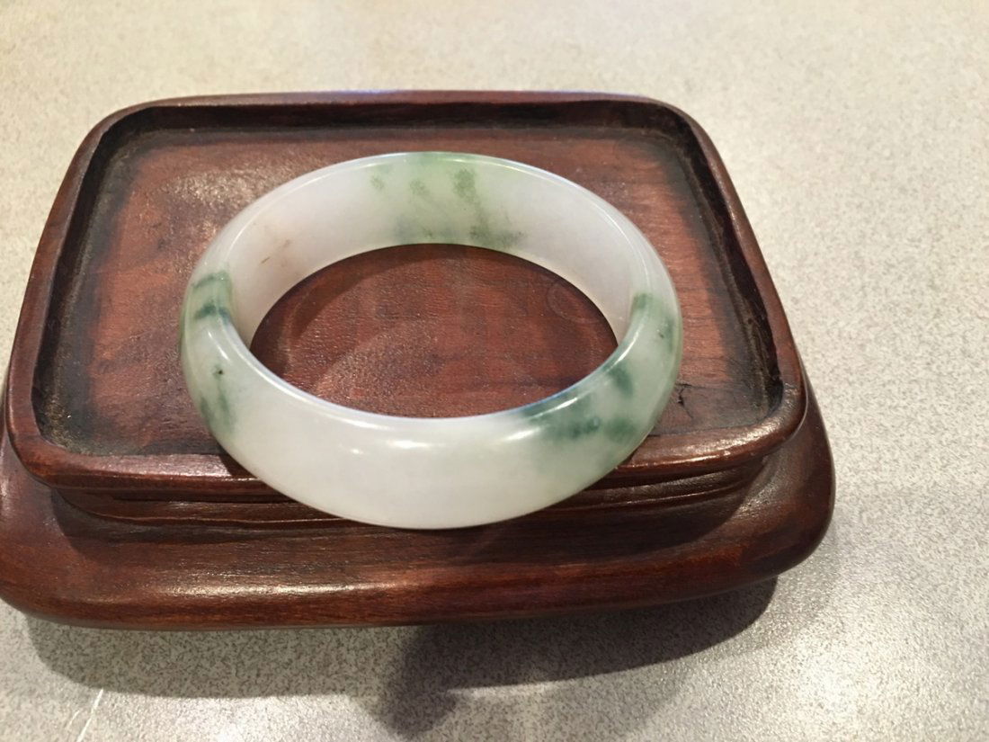 ANTIQUE Chinese Green Jade (fei cui) bangle, 3" (1 of 5)