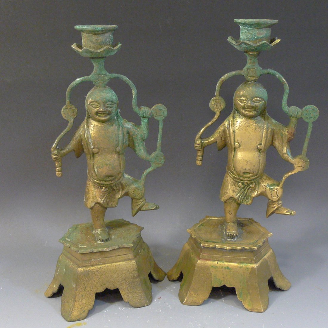 PAIR OF CHINESE BRONZE CANDLE HOLDERS - 19TH CENTURY (1 of 8)