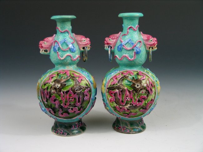 PAIR OF ANTIQUE CHINESE FAMILLE ROSE CARVED PORCELAIN (1 of 9)