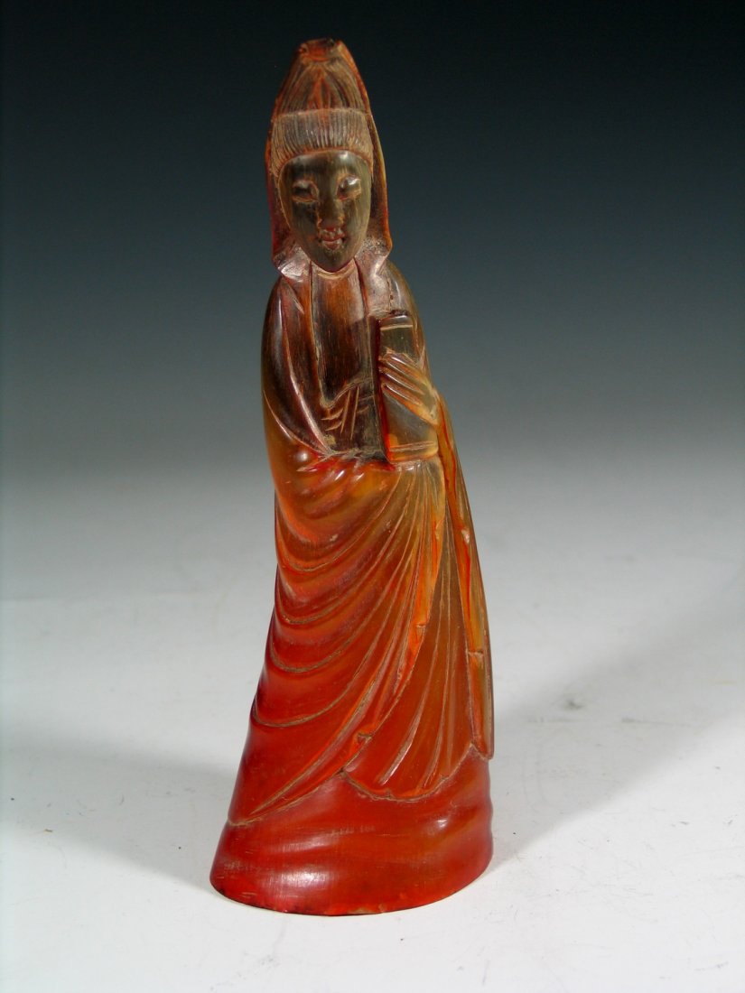 Chinese Carved Ox Horn Figure of Guanyin, 19th Century. (1 of 7)