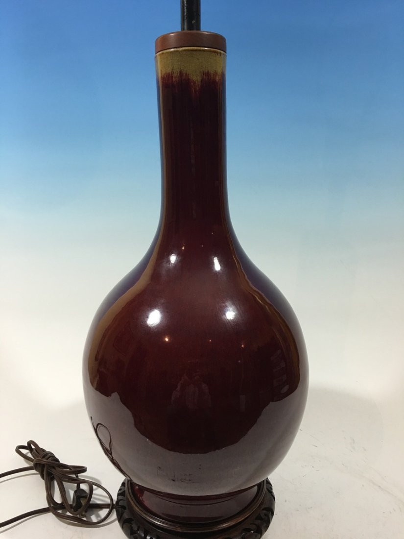 ANTIQUE Chinese LangYao Red Glaze Vase Lamp, 19th C. (1 of 10)