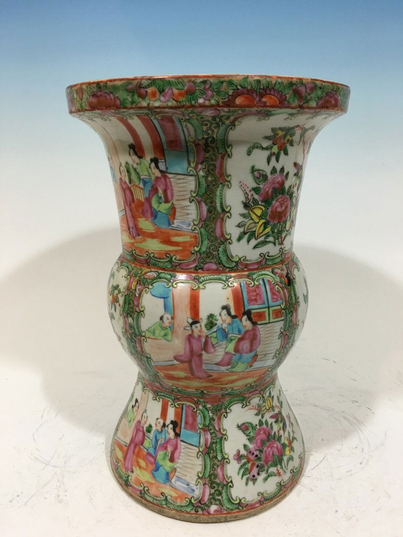 ANTIQUE Chinese Rose Medallion GU Vase, 19th C. 12 1/2" (1 of 6)