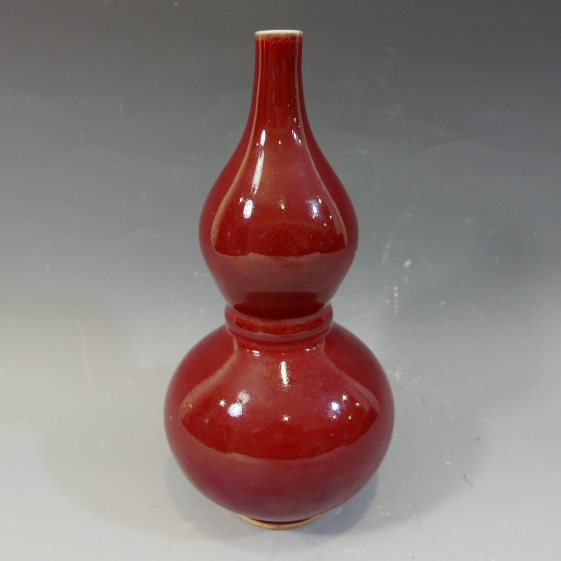 ANTIQUE CHINESE RED GLAZE DOUBLE GOURD PORCELAIN VASE - (1 of 7)