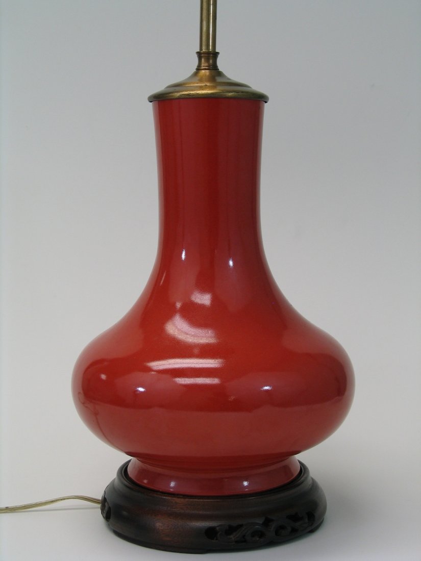 Coral Red Glazed Chinese Porcelain Vase Lamp. (1 of 3)