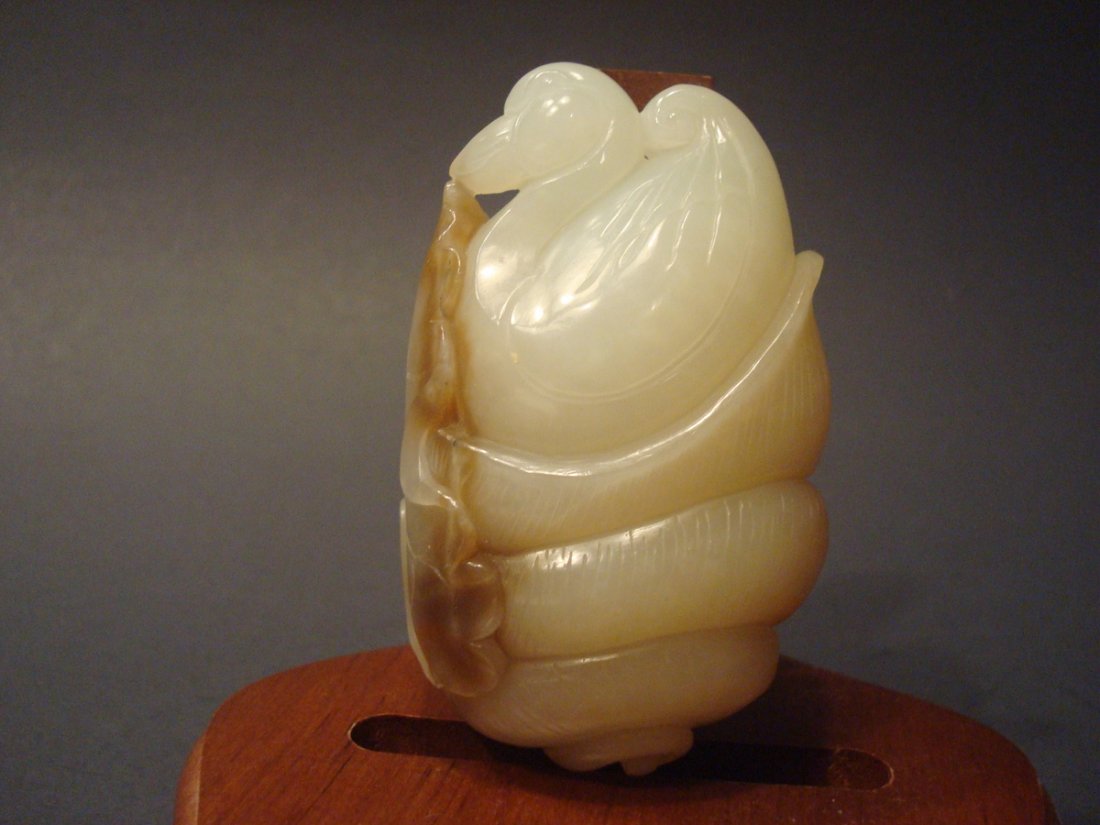 ANTIQUE Chinese White Jade Duck in Shell nest with (1 of 8)
