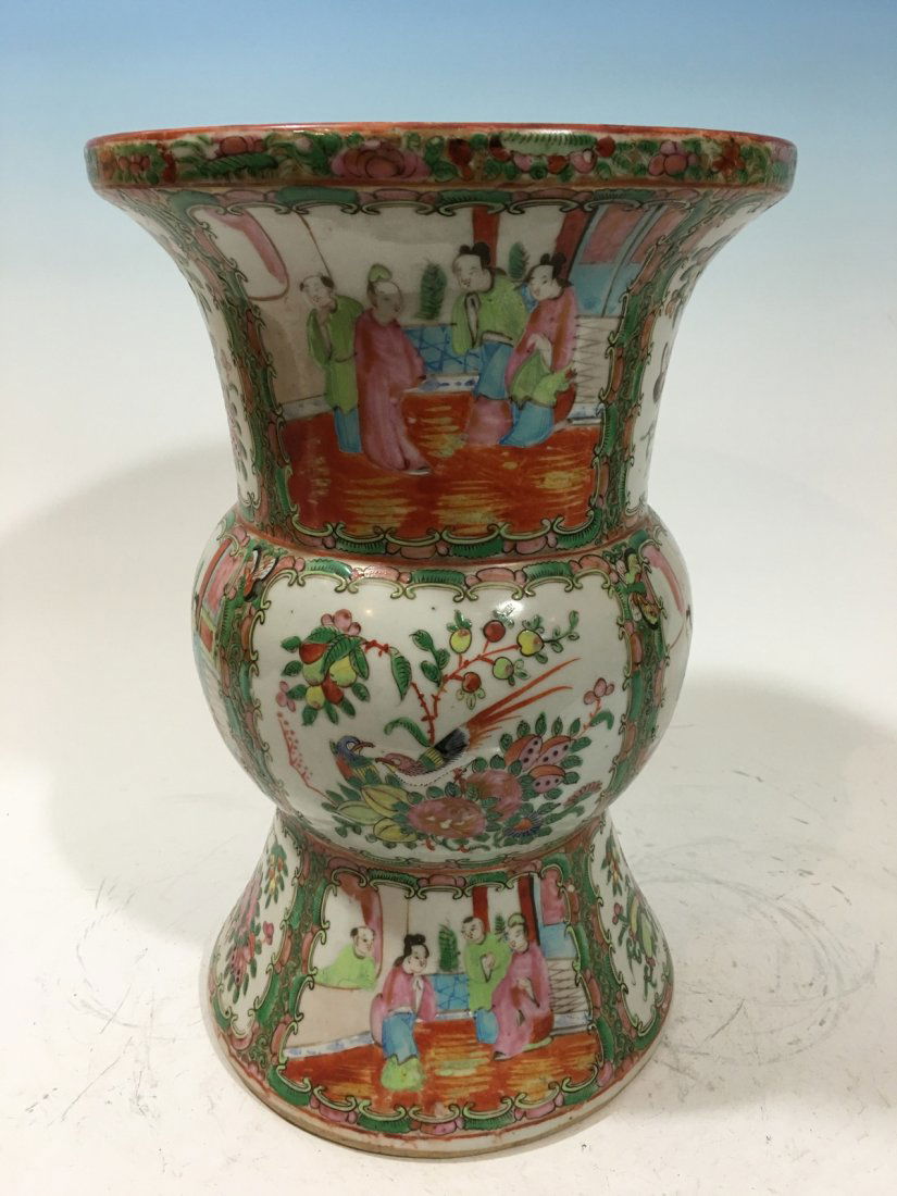 ANTIQUE Chinese Rose Medallion GU Vase, 19th C. 12 1/2" (1 of 6)