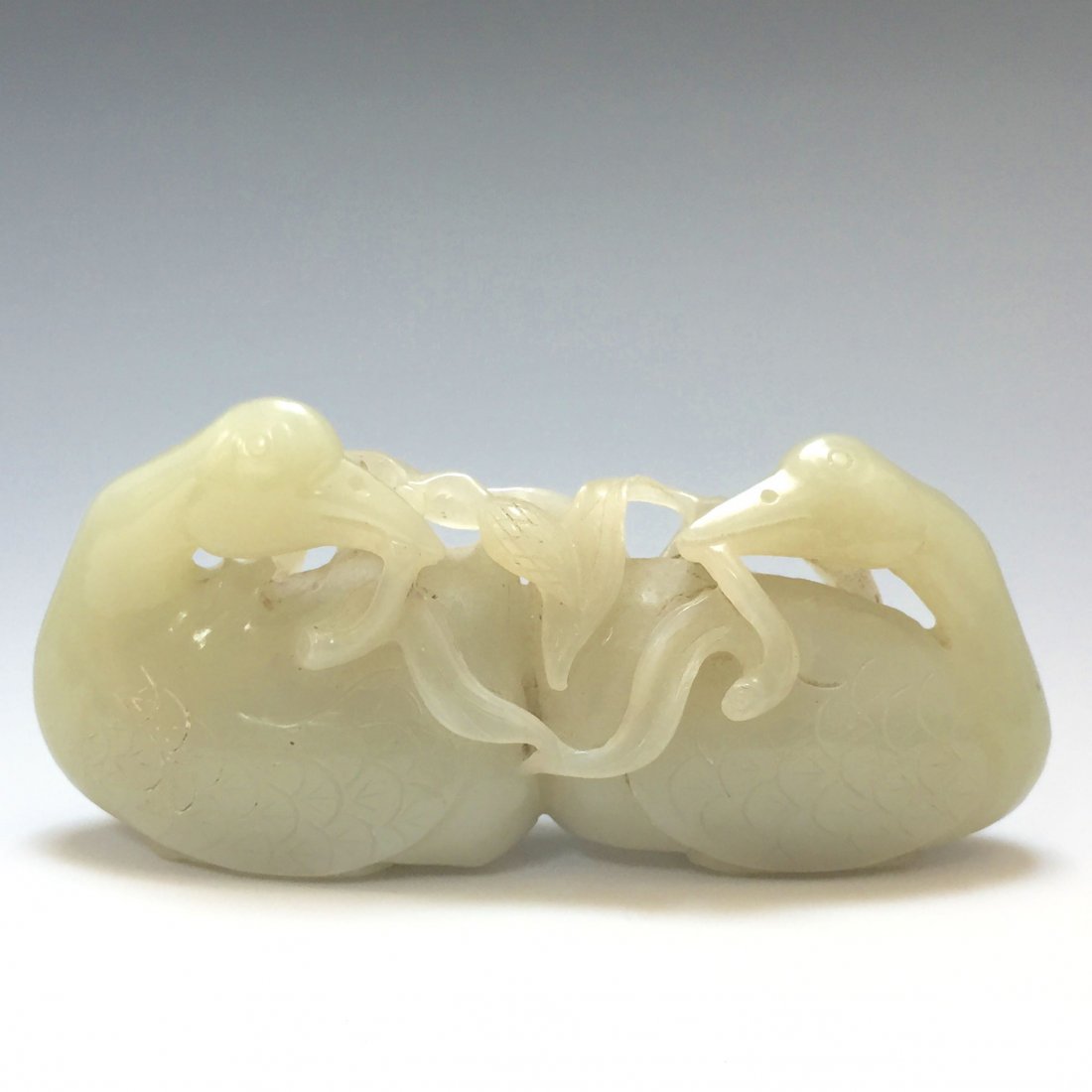 A CARVED CELADON JADE CRANES QING DYNASTY (1 of 5)