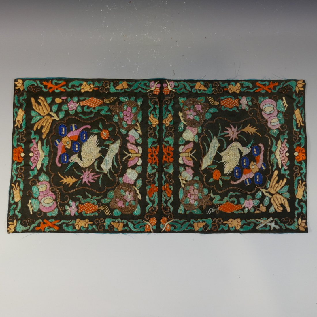 PAIR ANTIQUE CHINESE SILK RANK BADGE - QING DYNASTY (1 of 5)