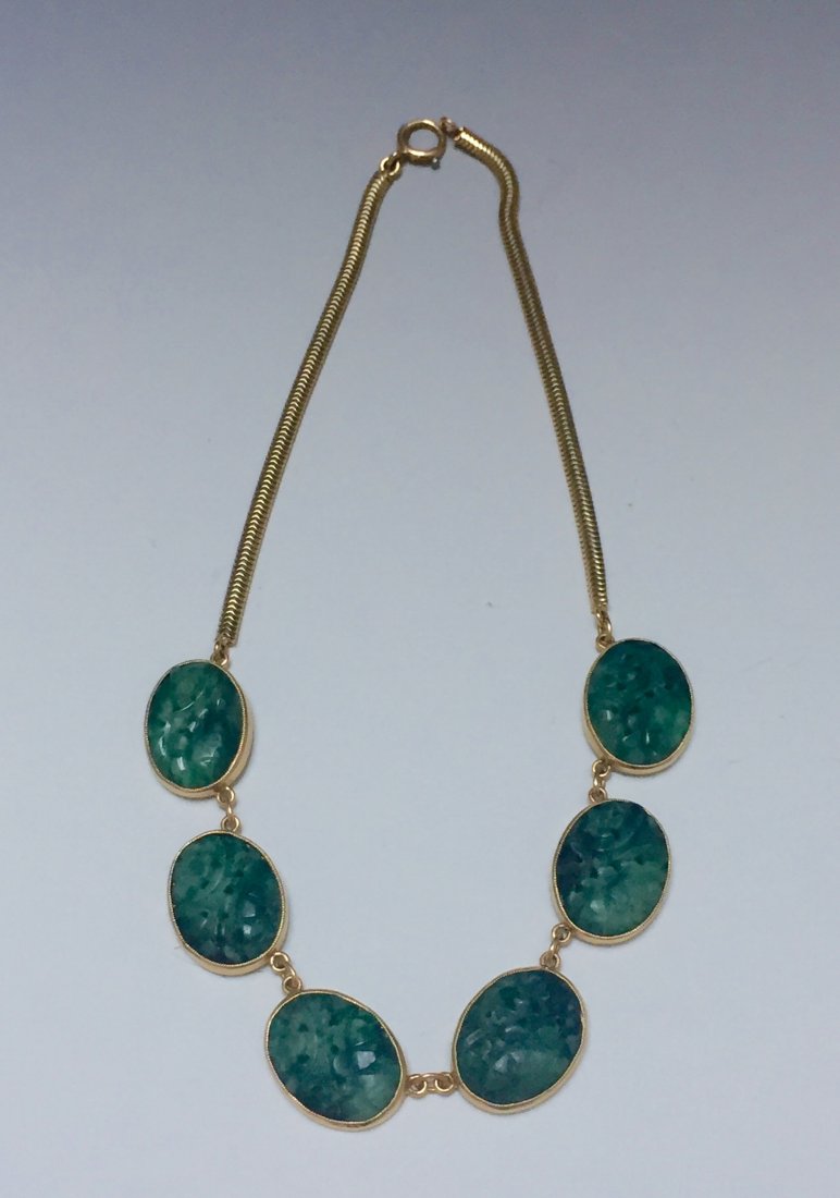 NICE 14K GOLD OLD CHINESE JADEITE NECKLACE (1 of 4)