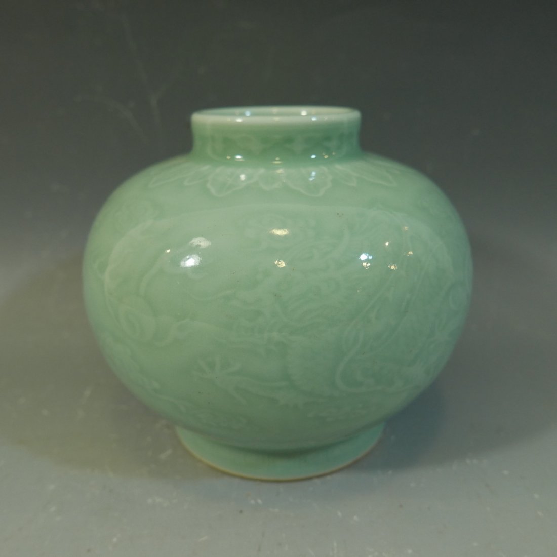 ANTIQUE CHINESE CELADON PORCELAIN JAR - QIANLONG MARK (1 of 9)