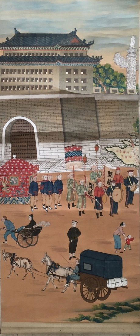 CHINESE ANTIQUE PAINTING: NO RESERVE ON THIS LOT! FIRST BID AT STARTING PRICE MAY GET IT. CHINESE ANTIQUE PAINTING LATE 19TH CENTURY H: 183cm