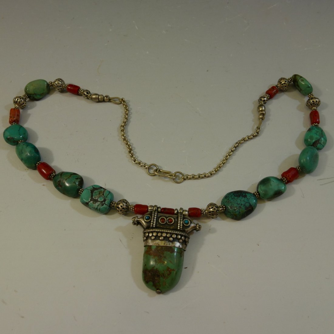 RARE STERLING SILVER TURQUOISE NECKLACE (1 of 5)
