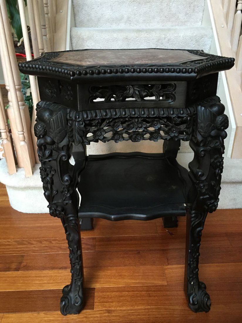 ANTIQUE Chinese Large wood and mable Eight corners (1 of 8)