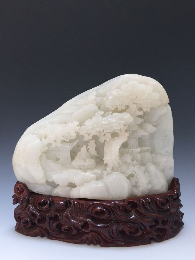 A VERY FINE LARGE CARVED HETIAN WHITE JADE SCHOLARS (1 of 9)