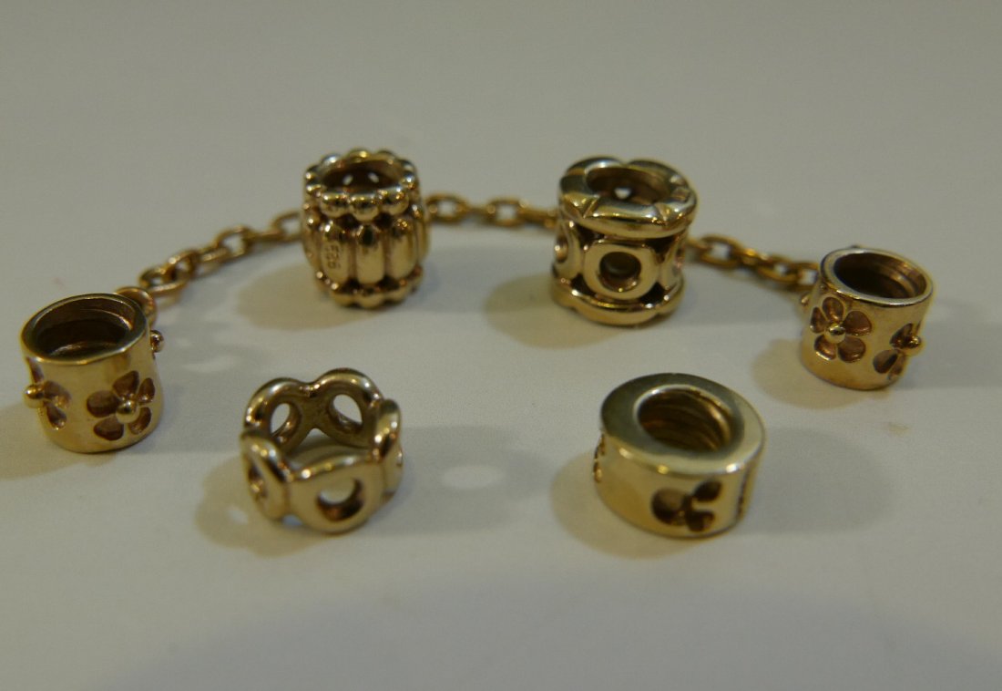 SET OF 6 PANDORA 14K GOLD CHARMS.  AUTHENTIC (1 of 6)